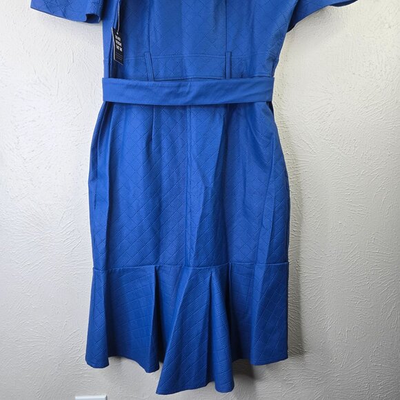 Ashley Stewart Faux Leather Midi Dress Royal Blue Button Down Belted Edgy Retro - Picture 7 of 13